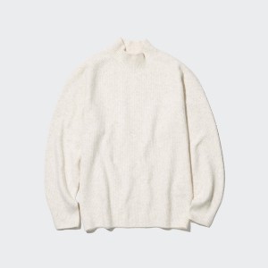 Uniqlo 3D Knit Souffle Yarn Mock Neck Trøjer Herre Hvide | 9052-JILAC