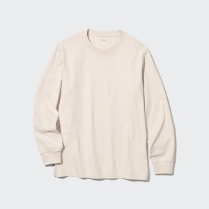 Uniqlo AIRism Bomulds UV Protection Crew Neck Long-Sleeve T Shirts Herre Hvide | 0576-ICQSU