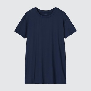 Uniqlo AIRism Crew Neck Kort-Sleeve T Shirts Herre Blå | 1328-RDHCB