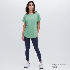 Uniqlo AIRism Seamless Båd Neck Kort-Sleeve Long T Shirts Dame Grøn | 6874-DCFTA