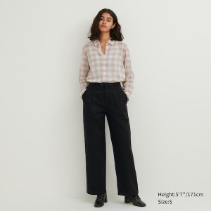 Uniqlo Bomulds Sheer Checked Long-Sleeve Skjorte Dame Beige | 9457-IYKCG