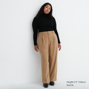 Uniqlo Brede-Fit Plisseret Bukser Dame Beige | 0743-NPHGW