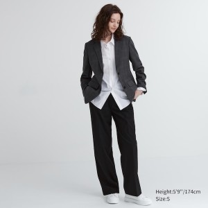 Uniqlo Brede-Fit Plisseret Bukser Dame Sort | 4627-NYELV