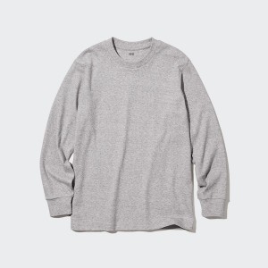 Uniqlo Brushed Bomulds Crew Neck Long-Sleeve T Shirts Herre Grå | 6509-EUYNP