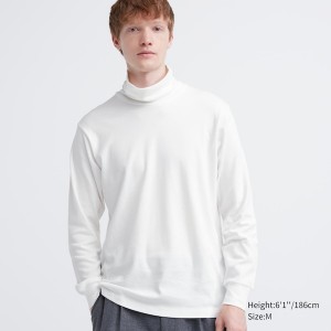 Uniqlo Brushed Bomulds Turtleneck Long-Sleeve T Shirts Herre Hvide | 7430-MFTBR