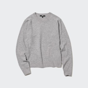 Uniqlo Cashmere Crew Neck Long-Sleeve Trøjer Dame Grå | 5974-LIZCF