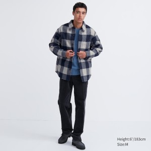 Uniqlo Checked Overshirt jackets Herre Blå | VAGIHE-182