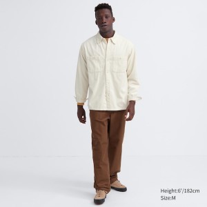 Uniqlo Corduroy Arbejds Long-Sleeve Skjorte Herre Hvide | 9152-JKLRU