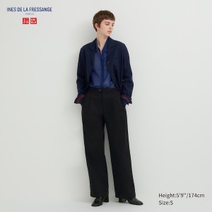 Uniqlo Denim Brede-Fit Plisseret Bukser Dame Sort | 1059-RHQJU