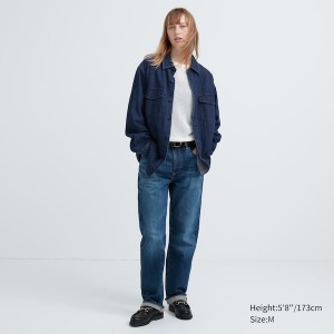 Uniqlo Denim Utility Long-Sleeve Overshirt Skjorte Dame Blå | 1054-EDCJB