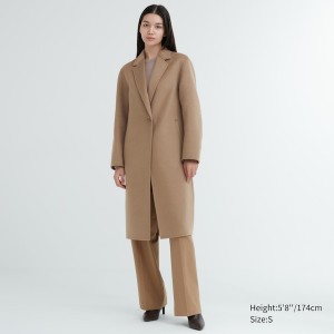 Uniqlo Double Face Long Frakker Dame Abrikos | 0375-IMQHY