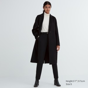 Uniqlo Double Face Long Frakker Dame Sort | 0852-UBPVD