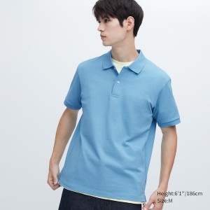 Uniqlo Dry Pique Kort-Sleeve Poloshirt Herre Blå | 2305-SOQWU