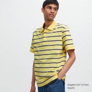 Uniqlo Dry Pique Stribet Kort-Sleeve Poloshirt Herre Gul | 2581-TIBKG