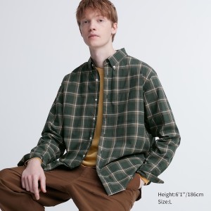 Uniqlo Extra Fine Bomulds Broadcloth Checked Long-Sleeve Skjorte Dame Olivengrøn | 6029-JQRWI