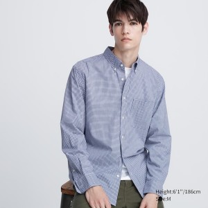 Uniqlo Extra Fine Bomulds Broadcloth Checkered Long-Sleeve Skjorte Herre Blå | 1976-SXTKW