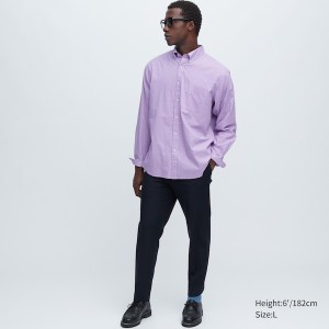 Uniqlo Extra Fine Bomulds Broadcloth Checkered Long-Sleeve Skjorte Herre Lilla | 8605-FTXNB