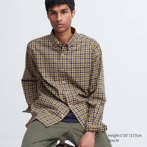 Uniqlo Extra Fine Bomulds Broadcloth Checked Long-Sleeve Skjorte Herre Gul | 4587-JDMBF