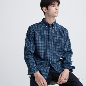 Uniqlo Extra Fine Bomulds Broadcloth Checked Long-Sleeve Skjorte Herre Blå | 2841-EFZGH