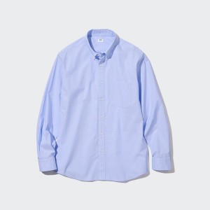 Uniqlo Extra Fine Bomulds Broadcloth Long-Sleeve Skjorte Herre Blå | 8714-OIDCN