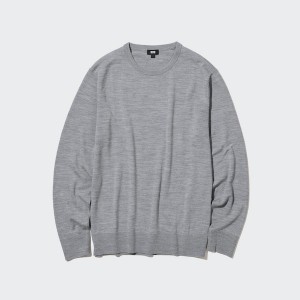 Uniqlo Extra Fine Merino Crew Neck Trøjer Herre Grå | 6153-JUICA