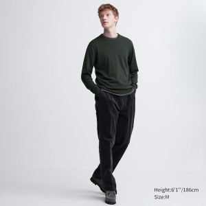 Uniqlo Extra Fine Merino Crew Neck Trøjer Herre Grøn | 9245-KDQUF