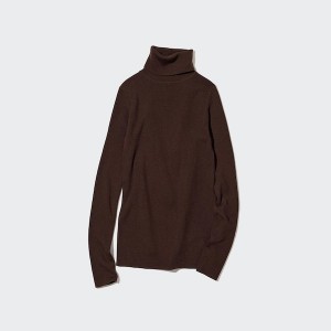 Uniqlo Extra Fine Merino Ribbet Turtleneck Long-Sleeve Trøjer Dame Chokolade | 4359-ZCQTJ