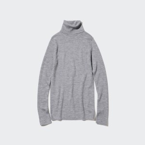 Uniqlo Extra Fine Merino Ribbet Turtleneck Long-Sleeve Trøjer Dame Grå | 6374-ENKJY