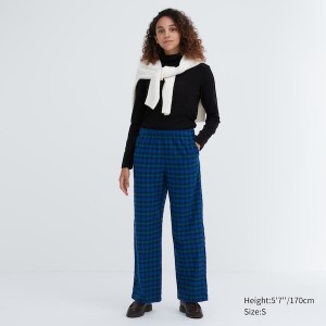 Uniqlo Flannel Checked Bukser Dame Blå | 8460-NGPBL