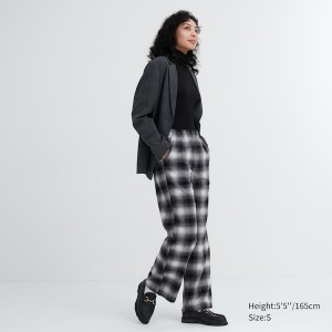 Uniqlo Flannel Checked Bukser Dame Grå | 4673-WZBAV