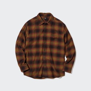 Uniqlo Flannel Checked Long-Sleeve Skjorte Herre Brune | 3496-BVISY