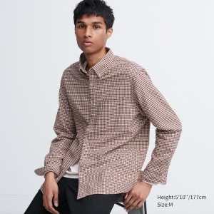 Uniqlo Flannel Checked Long-Sleeve Skjorte Herre Rød | 9051-QTOGJ