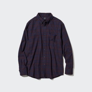 Uniqlo Flannel Checked Long-Sleeve Skjorte Herre Bordeaux | 2580-EWAFT