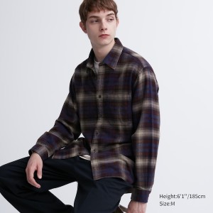 Uniqlo Flannel Checked Long-Sleeve Skjorte Herre Bordeaux | 1235-UYDTX