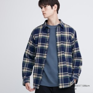 Uniqlo Flannel Checked Long-Sleeve Skjorte Herre Blå | 3865-GMRQP