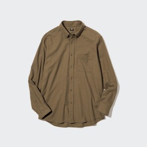 Uniqlo Flannel Long-Sleeve Skjorte Herre Brune | 9045-CXOGB