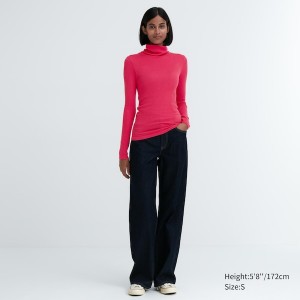 Uniqlo HEATTECH Extra Warm Seamless Ribbet Turtleneck Long-Sleeve T Shirts Dame Fuchsia | 8762-ZXSEY