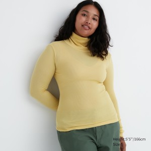 Uniqlo HEATTECH Extra Warm Seamless Ribbet Turtleneck Long-Sleeve T Shirts Dame Gul | 9604-TMBZF