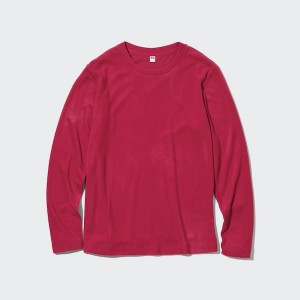 Uniqlo HEATTECH Fleece Crew Neck Long-Sleeve T Shirts Dame Rød | 6418-PHTWZ