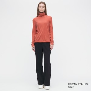 Uniqlo HEATTECH Fleece Turtleneck Long-Sleeve T Shirts Dame Orange | 5723-DVFBW