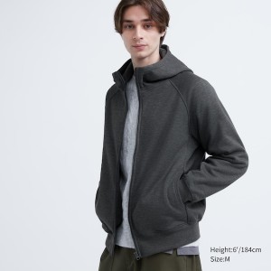 Uniqlo HEATTECH Pile-Forede Sweat Full-Zip Hættetrøje Herre Mørkegrå | 7641-LXFQU