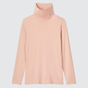 Uniqlo HEATTECH Turtleneck Long-Sleeve T Shirts Dame Lyserød | 7345-APUCV