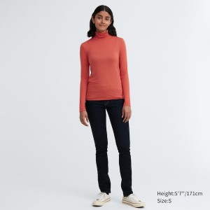 Uniqlo HEATTECH Ultra Light Turtleneck Long-Sleeve T Shirts Dame Orange | 0475-PQXNW