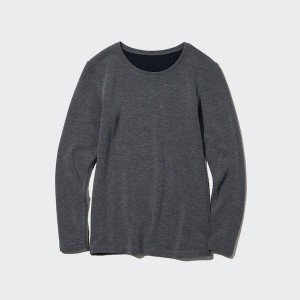 Uniqlo HEATTECH Ultra Warm Crew Neck Long-Sleeve T Shirts Dame Mørkegrå | 9318-BMKIP