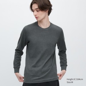 Uniqlo HEATTECH Ultra Warm Crew Neck Long-Sleeve T Shirts Herre Mørkegrå | 7045-AJEMR