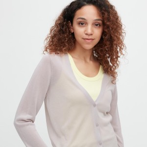 Uniqlo Light V-Neck Long-Sleeve Cardigan Dame Beige | 1680-EJYFI