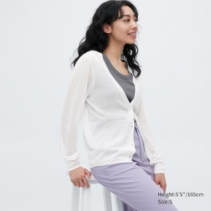 Uniqlo Light V-Neck Long-Sleeve Cardigan Dame Hvide | 1382-GAFST