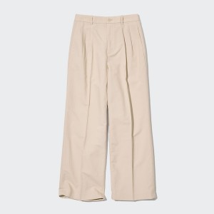 Uniqlo Linen Blend Tucked Brede Bukser Dame Beige | 1860-RHKQJ