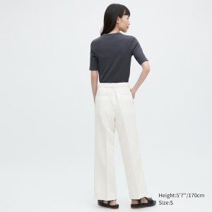 Uniqlo Linen Blend Tucked Brede Bukser Dame Hvide | 8935-ICKZE