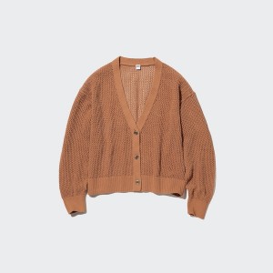 Uniqlo Mesh Long-Sleeve Kort Cardigan Dame Brune | 0618-EFXWL